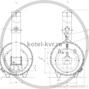 Чертеж фронта котла КВ 300 топливо газ, мазут, дизель