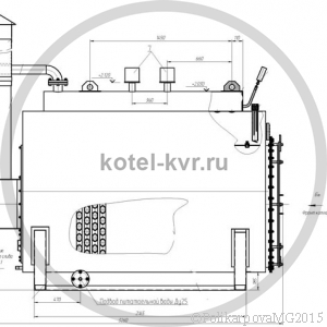 Чертеж котла КВ 500 вид сбоку, топливо уголь, дрова