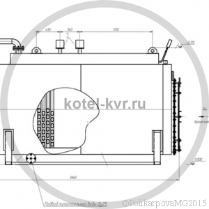 Чертеж котла КВ 700 вид сбоку, топливо газ, мазут, дизель